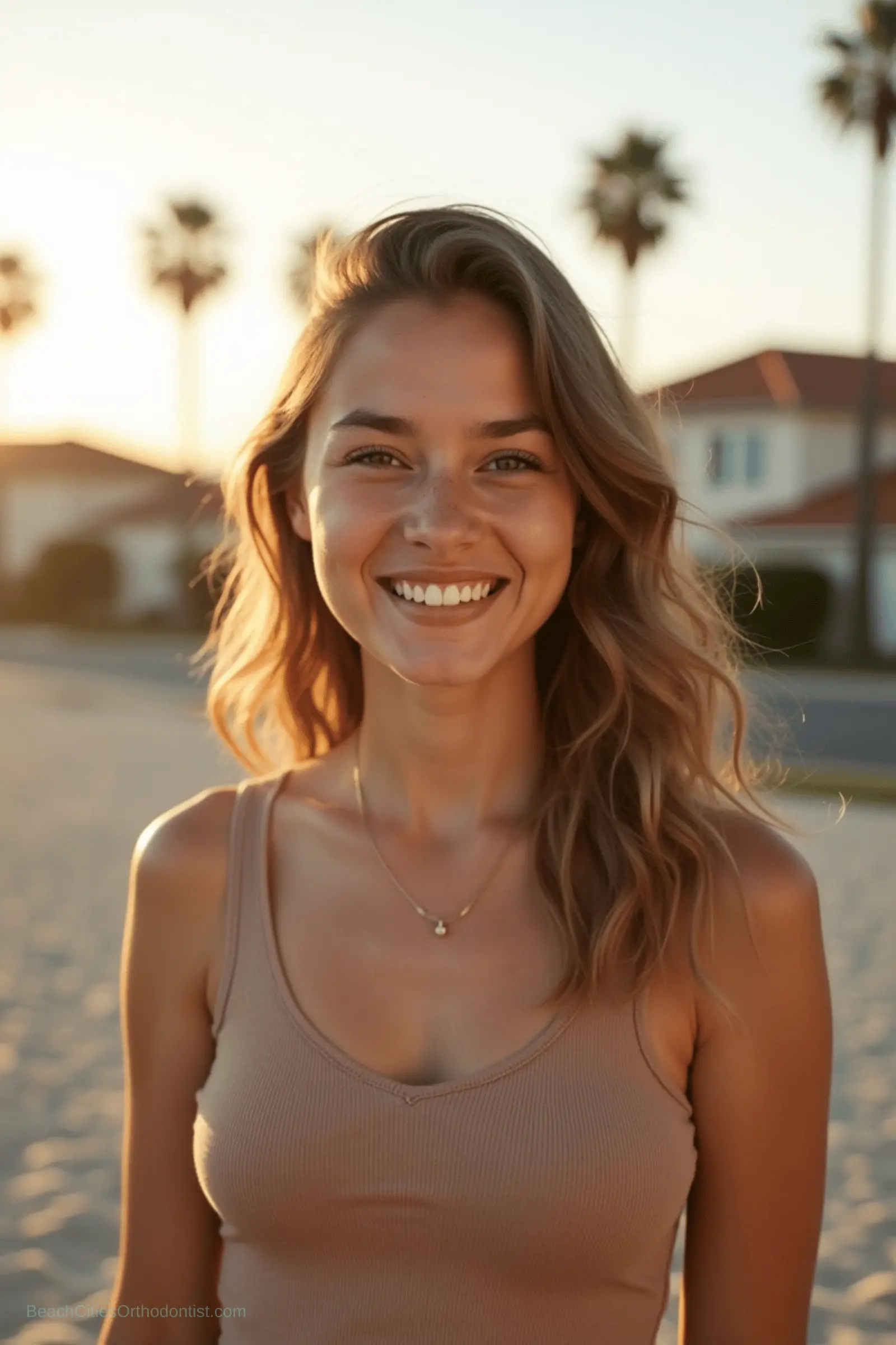 Premium coastal portrait with a subtle natural smile