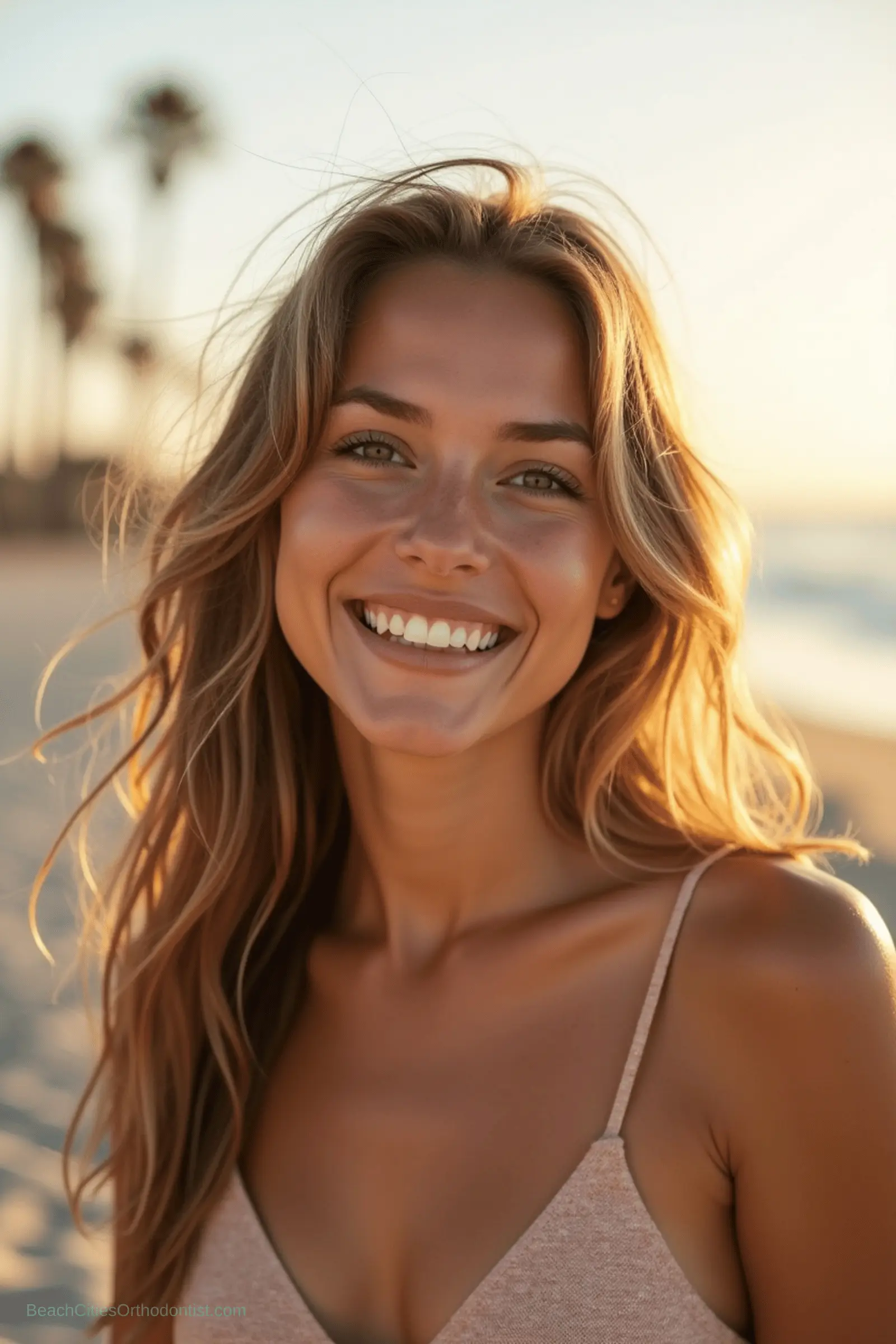Young adult in coastal Southern California light with a relaxed natural smile